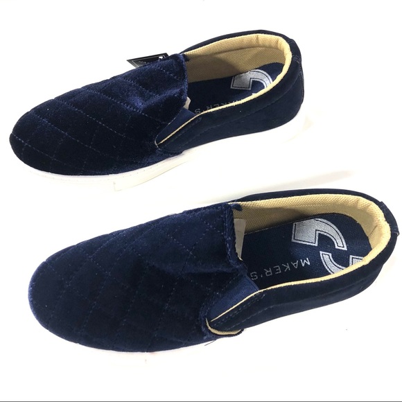Navy Blue Sneakers Velvet Slip On Sneaker Flats - Picture 2 of 3